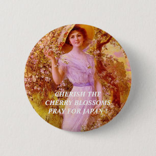 CHERISH THE CHERRY BLOSSOMS... 2 INCH ROUND BUTTON