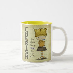 Cherish the Little Things-Young Girl with Bird Two-Tone Coffee Mug