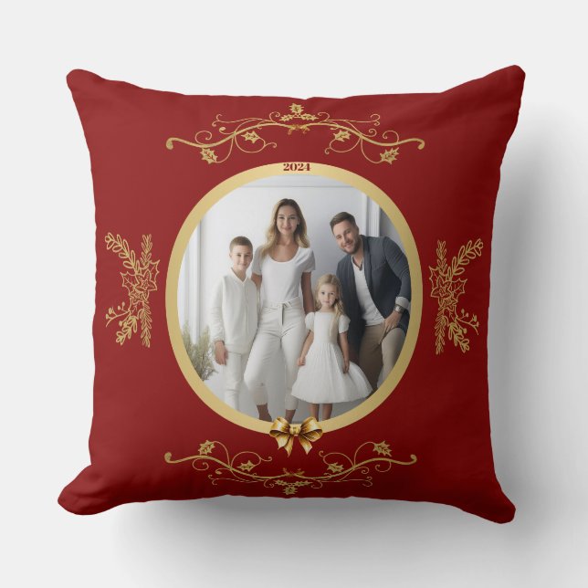 Cherish the Season Personalized Photo Christmas  Throw Pillow (Front)