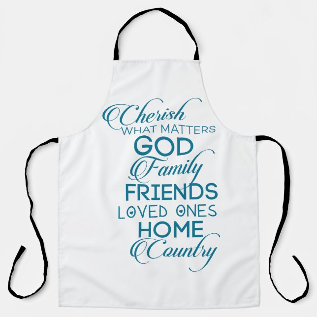 Cherish What Matters Teal Apron (Front)