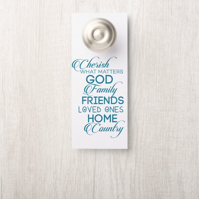 Cherish What Matters Teal Door Hanger (On Knob)