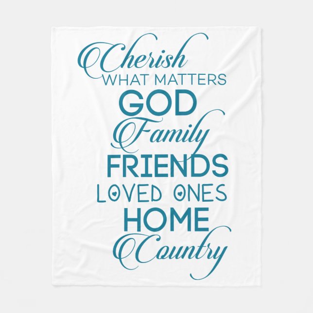 Cherish What Matters Teal Fleece Blanket (Front)