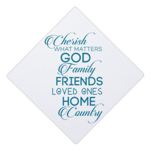 Cherish What Matters Teal Graduation Cap Topper