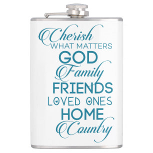 Cherish What Matters Teal Hip Flask