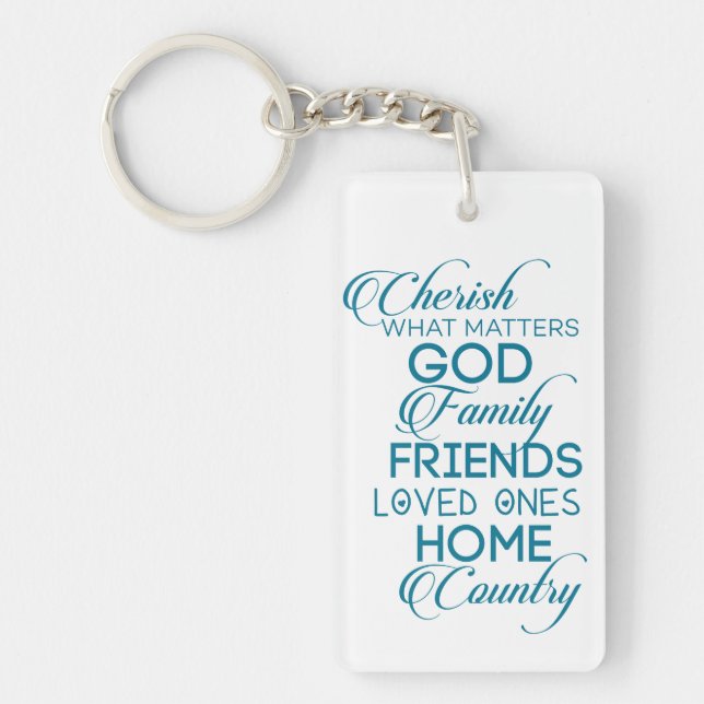 Cherish What Matters Teal Keychain (Front)