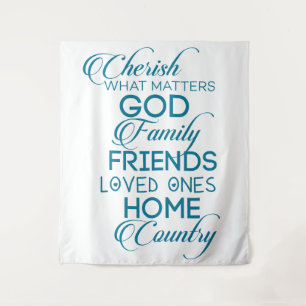 Cherish What Matters Teal Tapestry