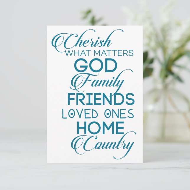 Cherish What Matters Teal Thank You Card (Standing Front)