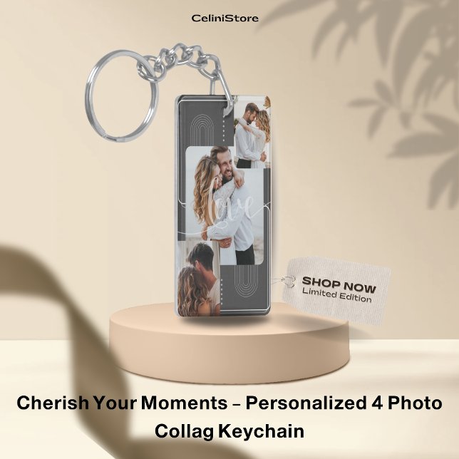 Cherish Your Moments - Personalized 4 Photo Collag Keychain (Personalised Photo Keyring, Custom Keychain, Personalised Keyrings Anniversary Gift Boyfriend Girlfr)