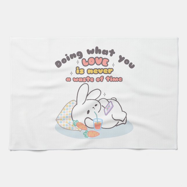 Cherish Your Passions - A Cozy Bunny's Reminder Kitchen Towel (Horizontal)