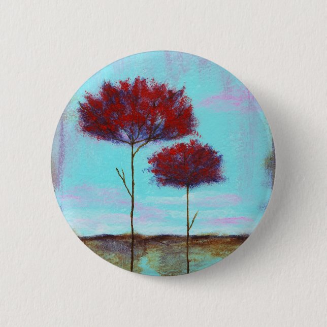 Cherished, Abstract Art Landscape Red Trees 2 Inch Round Button (Front)