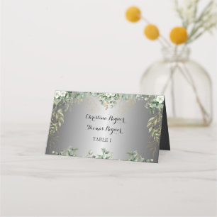 Cherished Blooms: Silver Accents and Gilded Rings Place Card