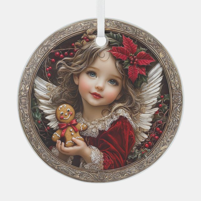 Cherished Cheer – Angel of Gingerbread Joy Glass Ornament (Front)