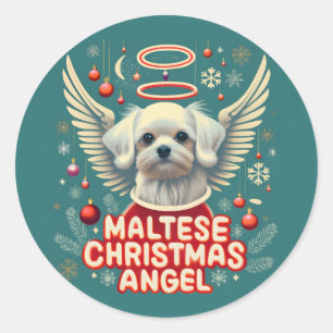 Cherished Holiday Charm Maltese Christmas Angel Classic Round Sticker