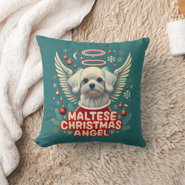 Cherished Holiday Charm Maltese Christmas Angel Throw Pillow (Blanket)