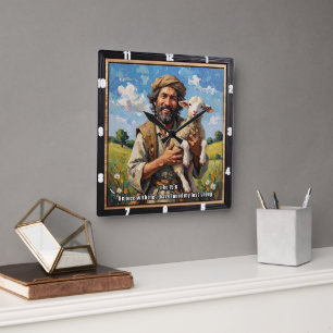 Cherished Lamb: Luke 15:6 Remind Square Wall Clock