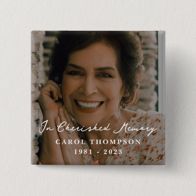 Cherished Memories Memorial 2 Inch Square Button (Front)