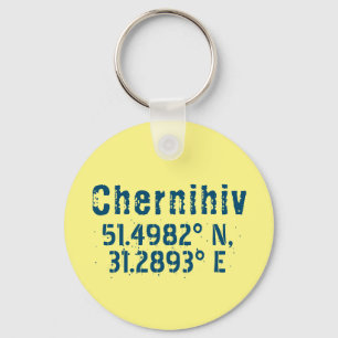 Chernihiv Ukraine Latitude & Longitude Distressed  Keychain