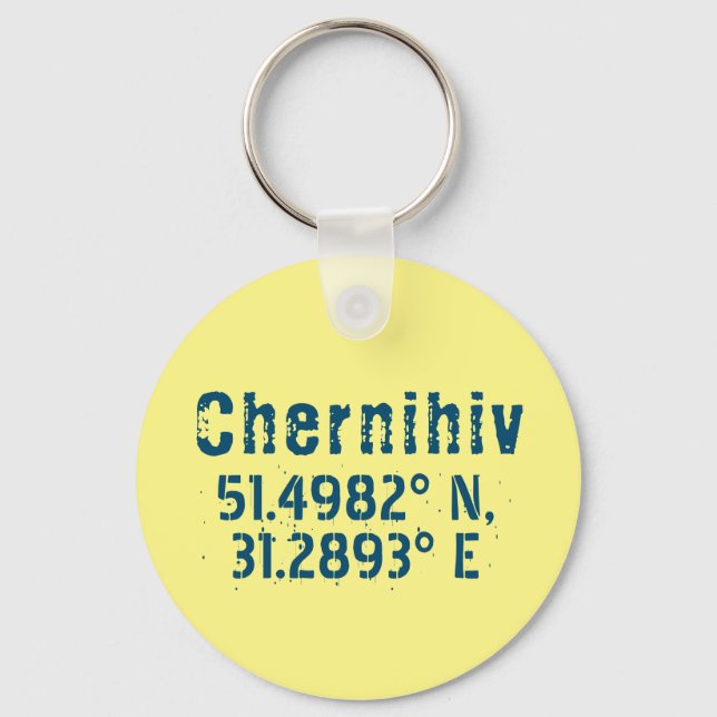 Chernihiv Ukraine Latitude & Longitude Distressed  Keychain (Front)