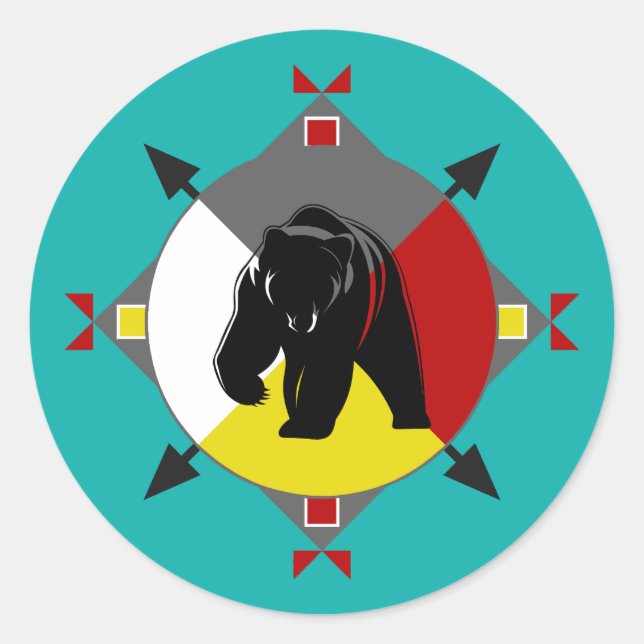 Cherokee Bear Four Directions Round Sticker (Front)