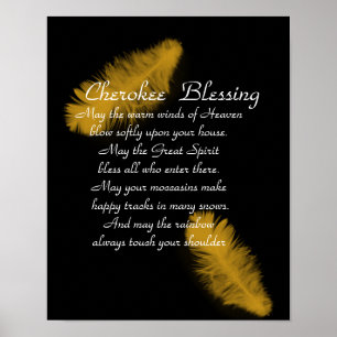 Cherokee blessing Golden feather on black Poster