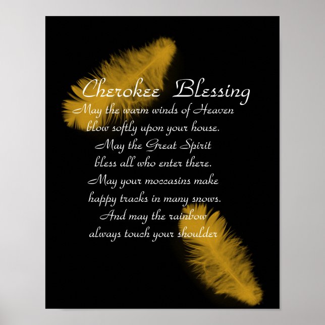 Cherokee blessing Golden feather on black Poster (Front)
