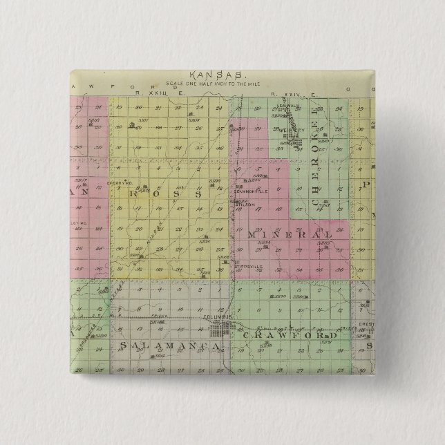 Cherokee County, Kansas 2 Inch Square Button (Front)