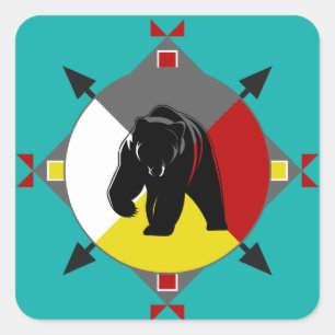 Cherokee Four Directions Bear Square Sticker