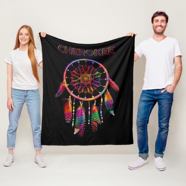 Cherokee Native American Indian Colourful Dreamcat Fleece Blanket (In Situ)