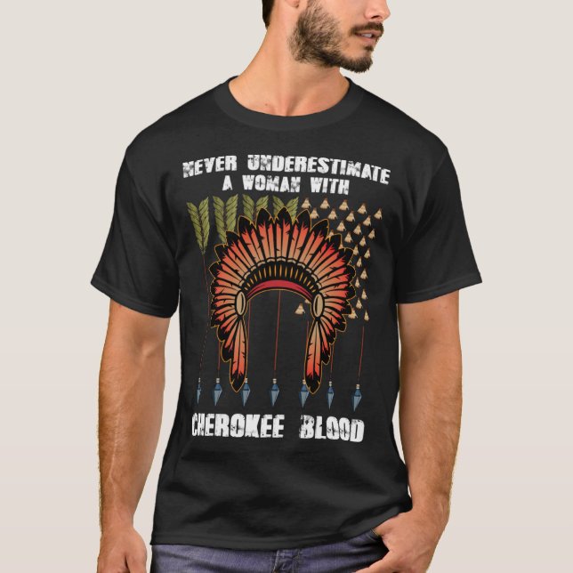 Cherokee Pride Feathers Native American T-Shirt (Front)