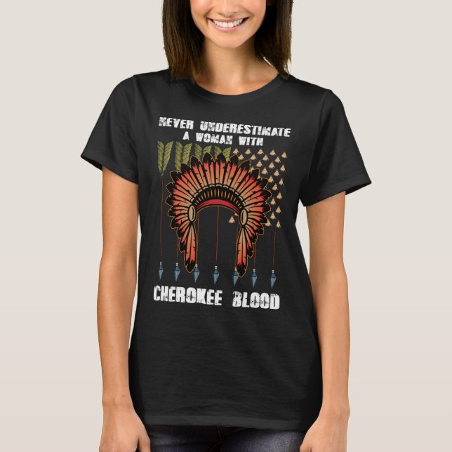 Cherokee Pride Feathers Native American T-Shirt (Front)