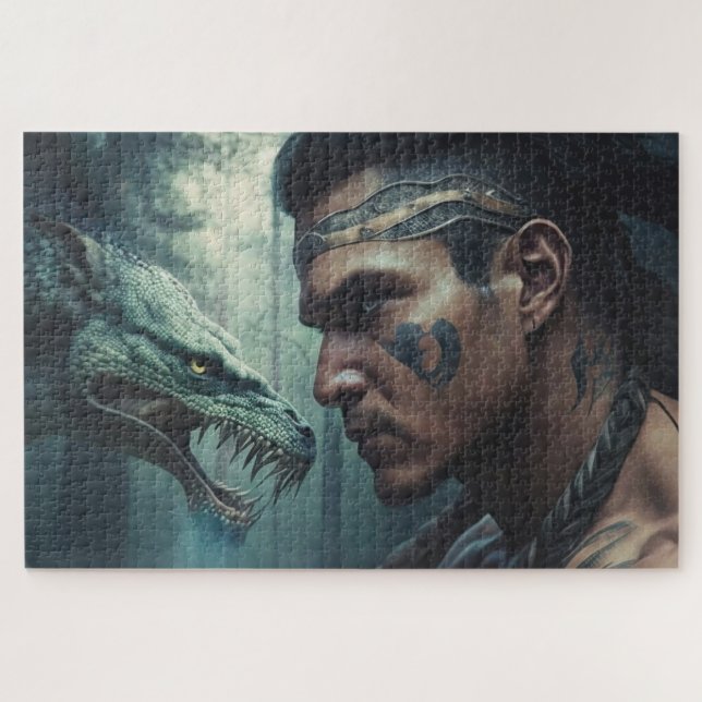 Cherokee Warrior and the Uktena Jigsaw Puzzle (Horizontal)