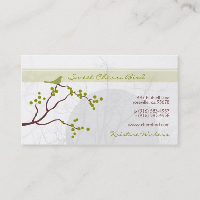 Cherri Bird [green] Business Cards (Front)