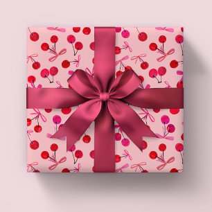 Cherries and bows pattern wrapping paper