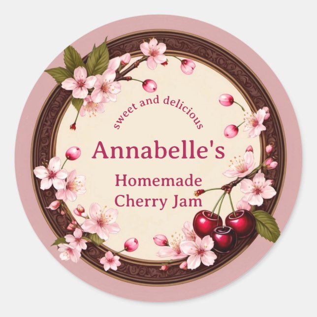 Cherries and Cherry Blossom Jam Label Personalize (Front)