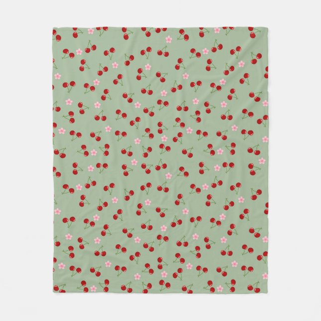 Cherries And Flowers Fleece Blanket (Front)