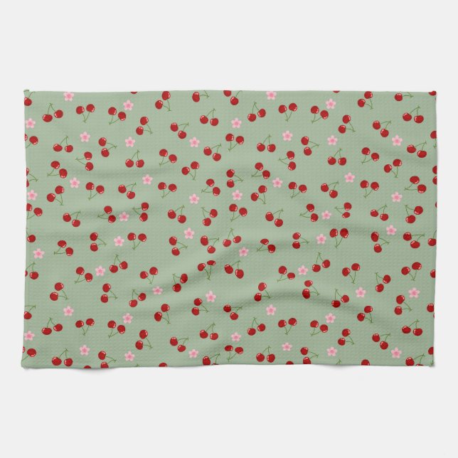 Cherries And Flowers Kitchen Towel (Horizontal)