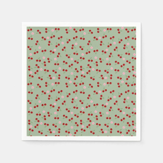 Cherries And Flowers Napkin (Front)