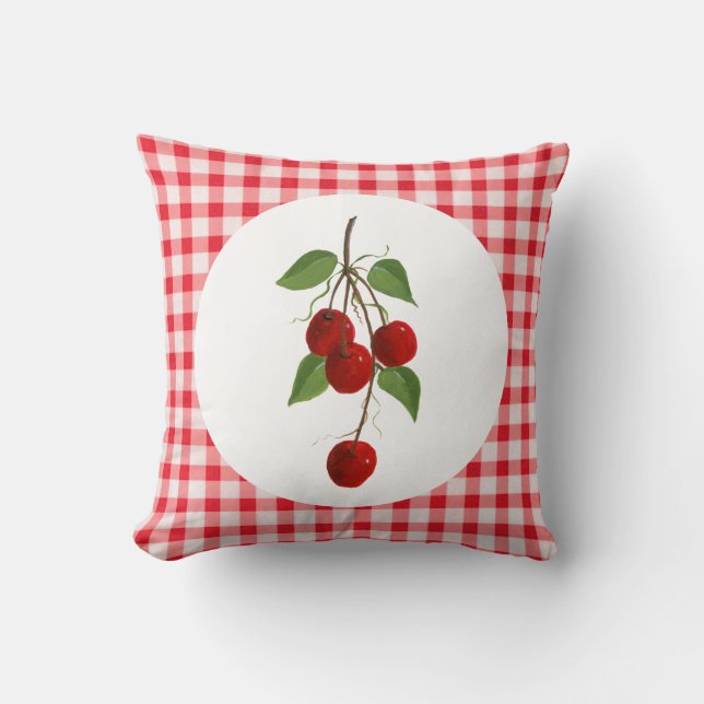 Cherries And Gingham Pillow (Front)