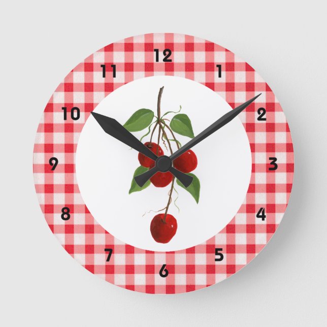 Cherries And Gingham Wall Clock (Front)