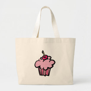 cherries and hearts cupcakes large tote bag