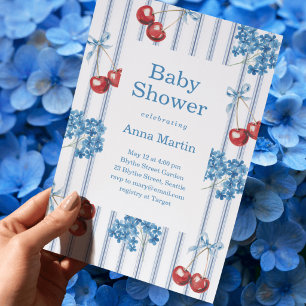 Cherries and Hydrangeas Baby Shower Invitation