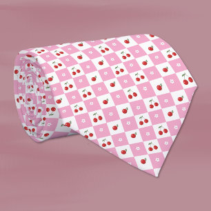 Cherries and Little Flower Pattern Neck Tie