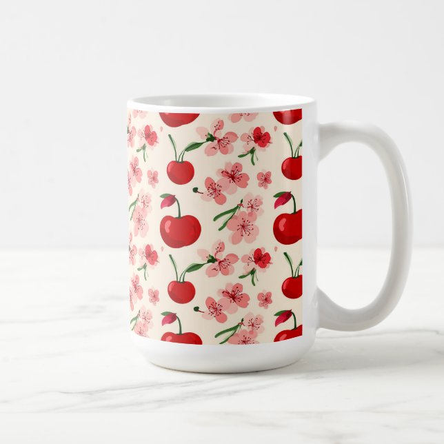 Cherries And Pink Blossoms Coffee Mug (Right)