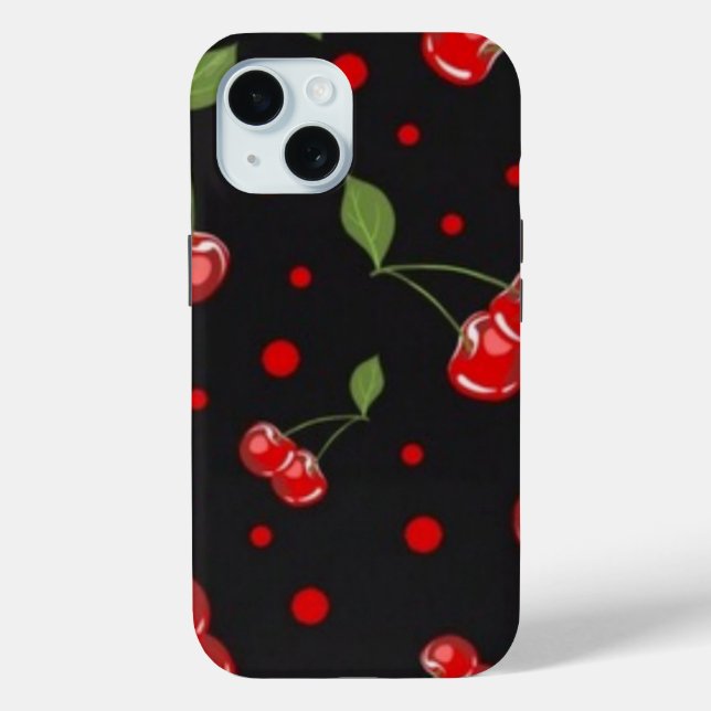 Cherries and red polkadots and a black background Case-Mate iPhone case (Back)