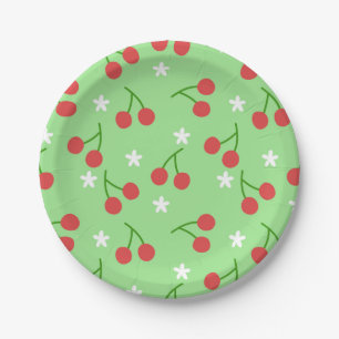 Cherries and White Flower Paper Plates