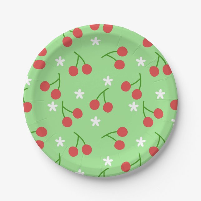 Cherries and White Flower Paper Plates (Front)