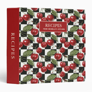 Cherries Black White Chequered Family Recipes Binder