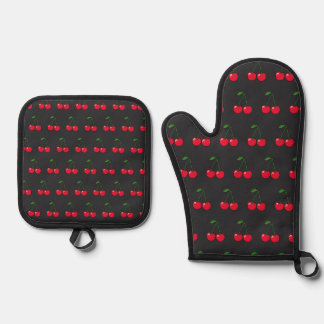 cherries bombs oven mitt & pot holder set
