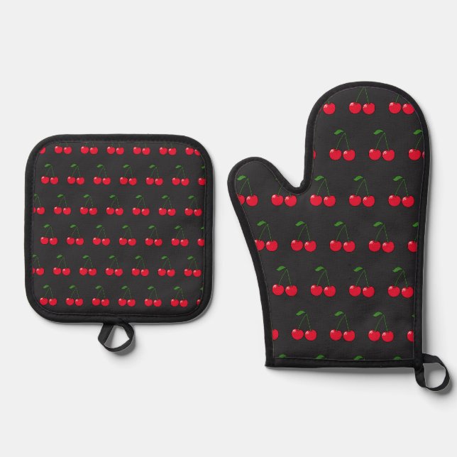 cherries bombs oven mitt & pot holder set (Front)