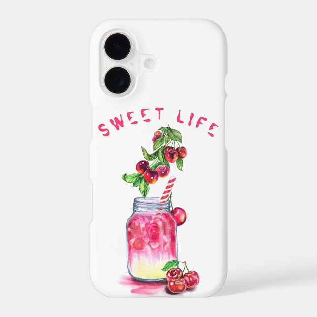 Cherries Cool Drink Fruits iPhone Case - Your Text (Back)